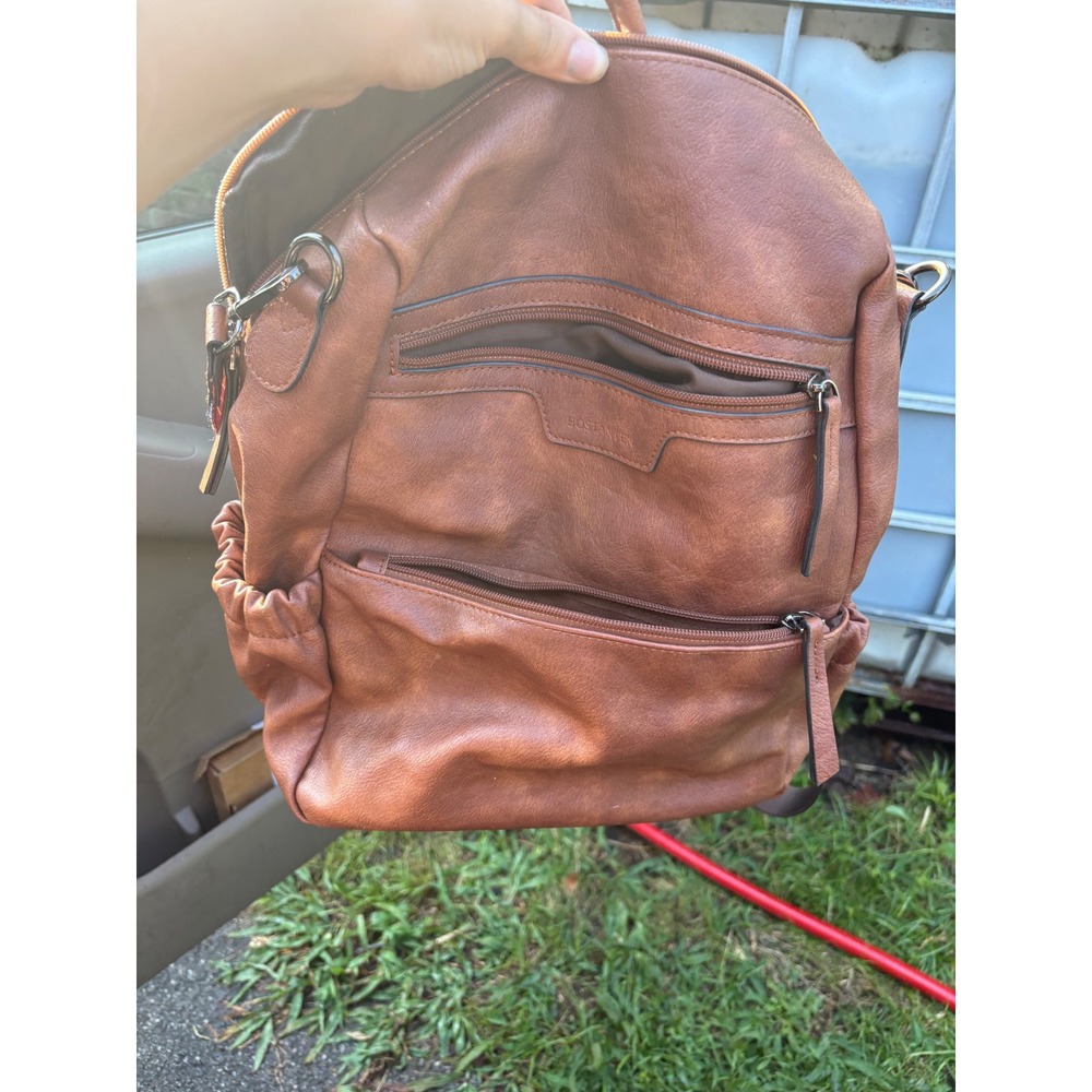 Bostanten Women Brown Vegan Leather Backpack Purse Multi Way Woven Strap Bag